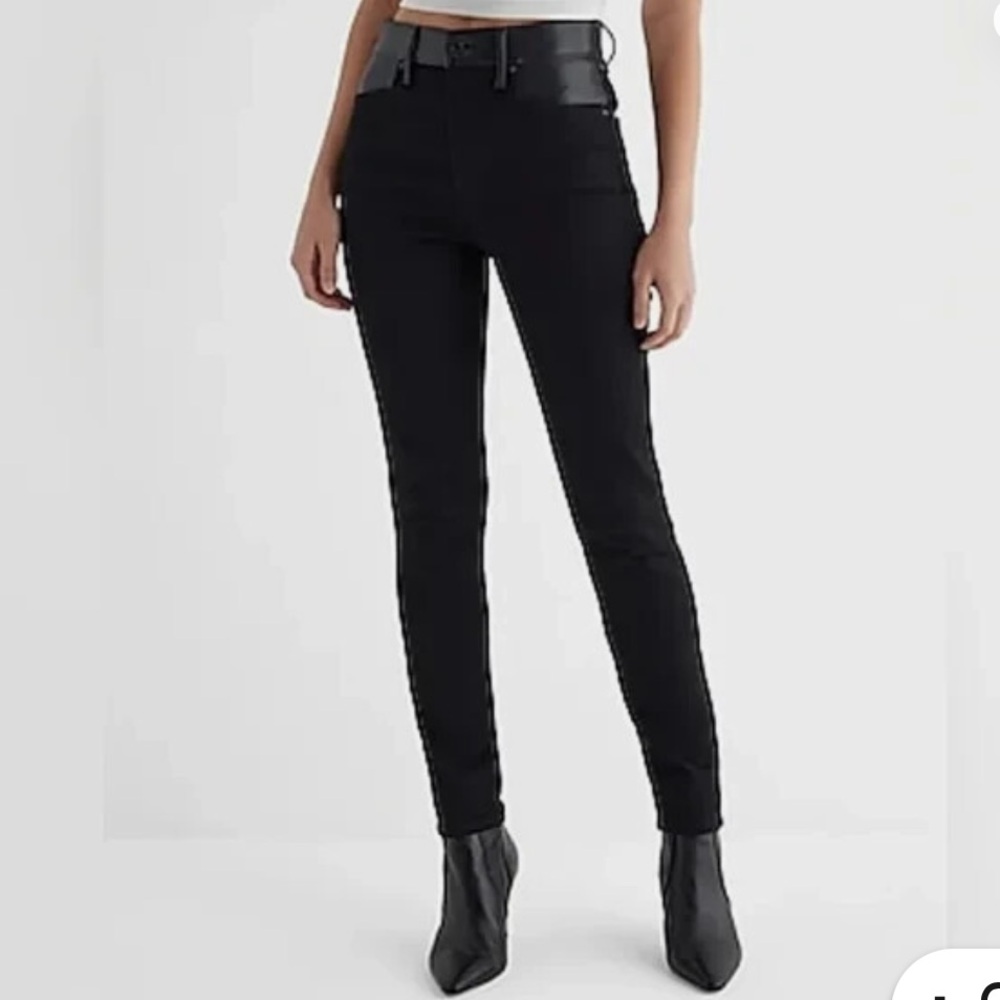 Stylish Express Black panel leather 90’s skinny high rise jeans